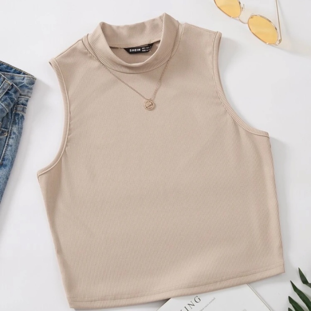 SHEIN EZwear Women’s Mock Neck Rib-Knit Cropped Tank Top